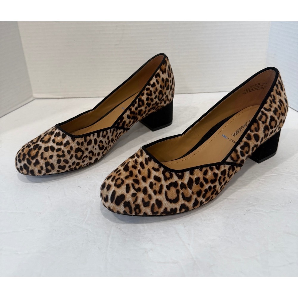 Johnston & Murphy New Leopard Print Brown Calf Hair TRUFOAM Block Heel Pumps 8.5